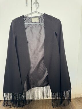 Cape Open-Front Black Fringe Women's Jacket
